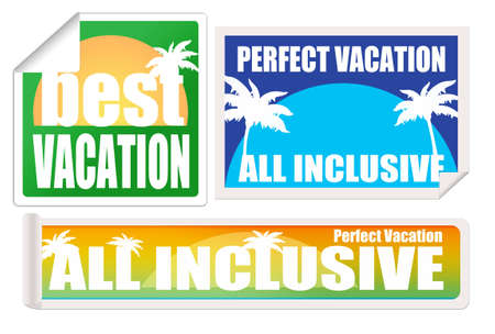 Set of vacation labels and stamps on white background, vector illustrationのイラスト素材