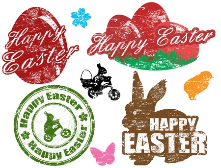 Set of isolated grunge Easter stamps on white background, vector illustrationのイラスト素材