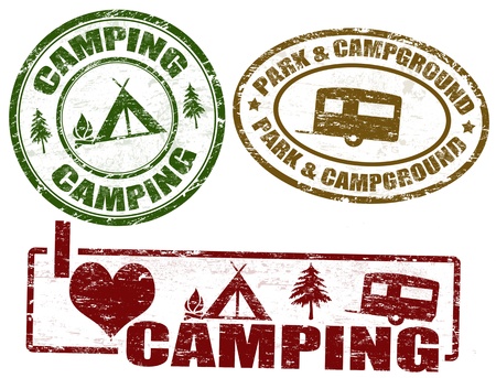 Set of camping grunge stamps, vector illustrationのイラスト素材