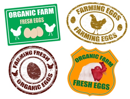 Set of farming eggs labels and grunge rubber stampsのイラスト素材