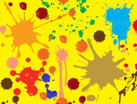 splatter paint, brush abstract seamless background.Fluid ink wallpaper on yellow.のイラスト素材