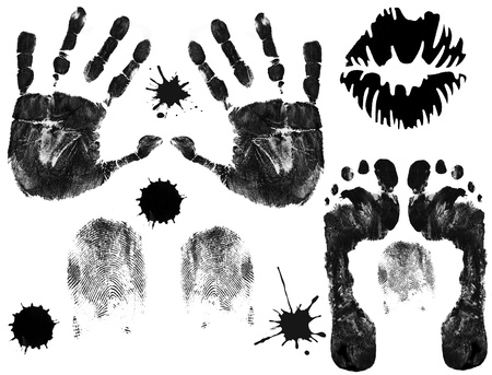Foot, finger, lips and hand prints on white backgroundのイラスト素材