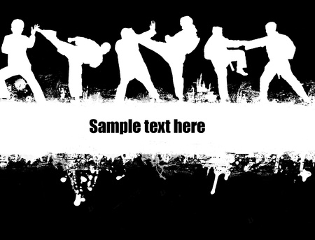 grunge Karate poster on black and white,vector illustrationのイラスト素材