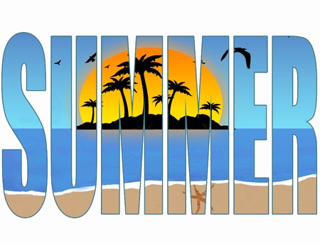 Summer title with a tropical scene in the backgroundのイラスト素材