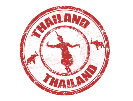 Grunge rubber stamp with silhouette of traditional Thai dancerand the name of Thailand written inside the stampのイラスト素材