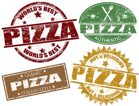 Set of grunge rubber stamps  with  the word pizza written insideのイラスト素材