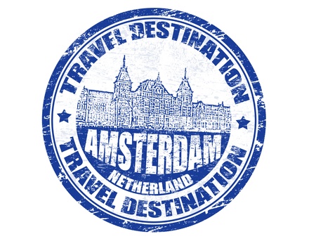 Grunge rubber stamp with the text travel destinations Amsterdam inside illustrationのイラスト素材