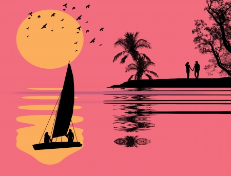Beautiful pink tropical sunset backgroundのイラスト素材
