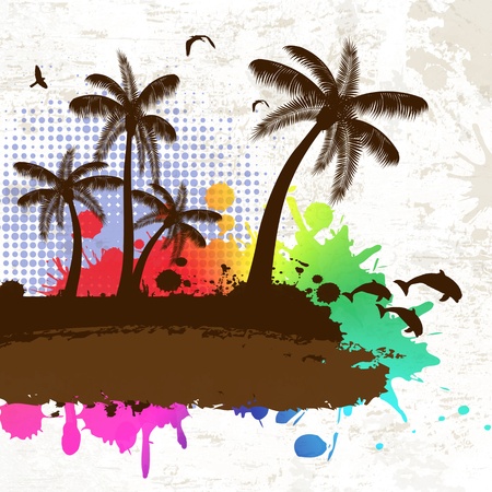 Grunge tropical background, vector illustrationのイラスト素材