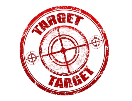Abstract red grunge office rubber stamp with target sign and the word target written inside the stampのイラスト素材