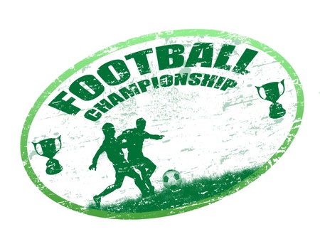 Green grunge rubber stamp with football players and the text football championship written inside the stampのイラスト素材