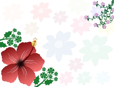 Corner of a framework from beautiful hibiscus and leaves, vector illustrationのイラスト素材