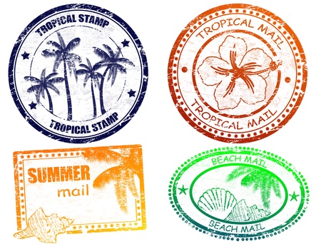 Set of grunge tropical summer stamps and with place for your text insideのイラスト素材
