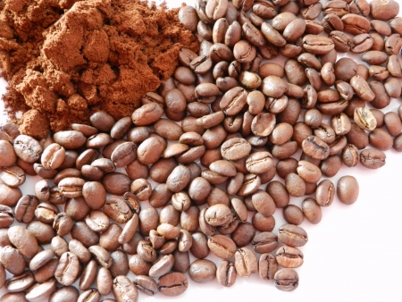 Coffee background with coffee beans and roasted coffeeの写真素材