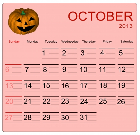 October 2013 calendar, vector illustrationのイラスト素材