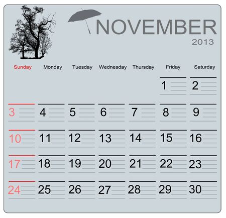 November 2013 calendar, vector illustrationのイラスト素材
