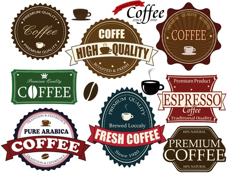 Set of vintage coffee labels and elements on whiteのイラスト素材