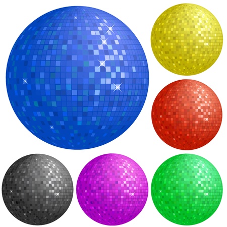 Set of disco balls with different colors on white backgroundのイラスト素材