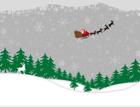 Winter forest and santa sleigh on snowing background designのイラスト素材