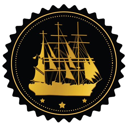 Label with gold sailing ship on white backgroundのイラスト素材