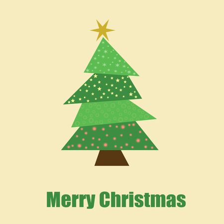 Background illustration with decorated green Christmas tree. Merry Christmas themeのイラスト素材