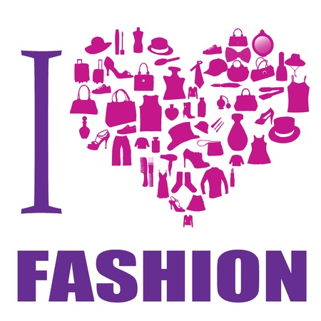 I love fashion background. The heart is made from different  fashion items, vector illustrationのイラスト素材