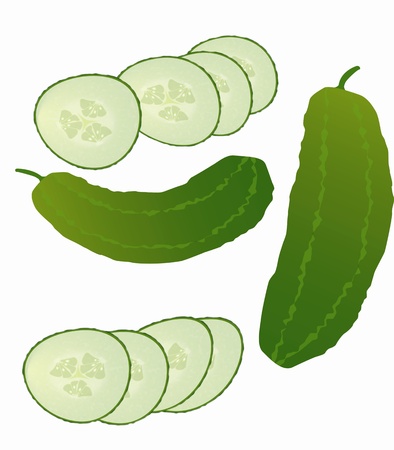 Fresh cucumbers and slices isolated on white backgroundのイラスト素材