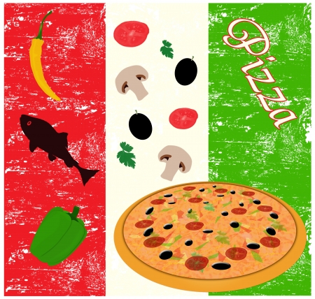 Italian pizza grunge poster background, illustrationのイラスト素材