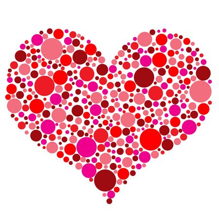 Valentines Day heart in red dots on white background, illustrationのイラスト素材