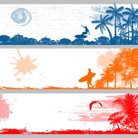 Grunge tropical summer banners design, vector illustrationのイラスト素材