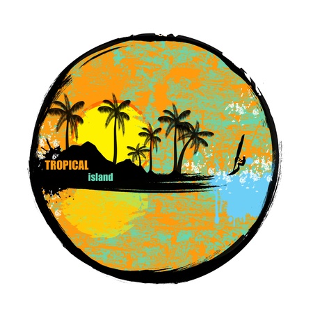 Tropical island grunge stamp on white background, vector illustrationのイラスト素材