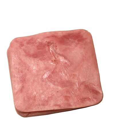 Slices of ham isolated on a white backgroundの写真素材