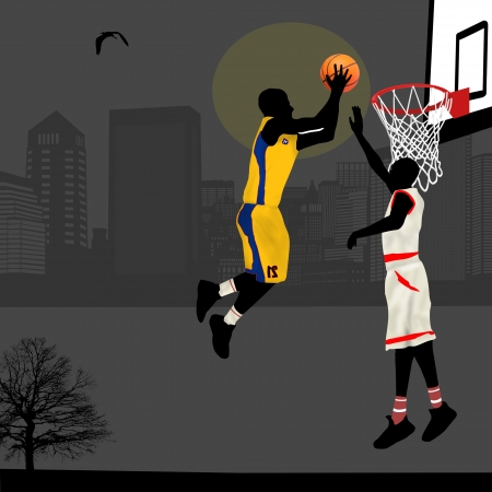Basketball in the street at nightのイラスト素材