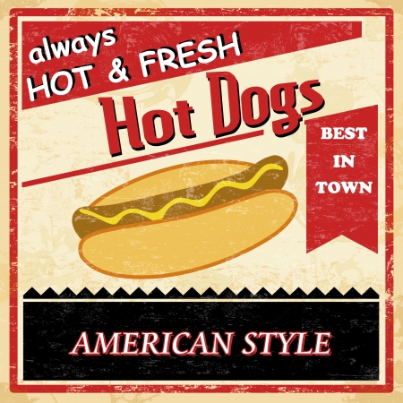 Vintage Hot dog grunge old style poster background, vector illustrationのイラスト素材