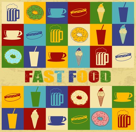 Fast food poster with food icons over vintage background, vector illustrationのイラスト素材