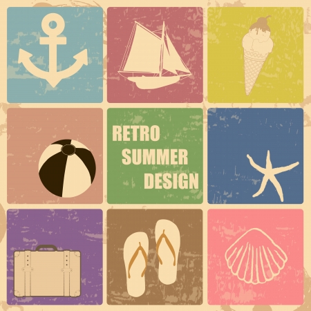 Retro poster summer  made from icons, vector illustrationのイラスト素材