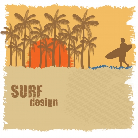 Surf poster design with surfer and palms, vector illustrationのイラスト素材