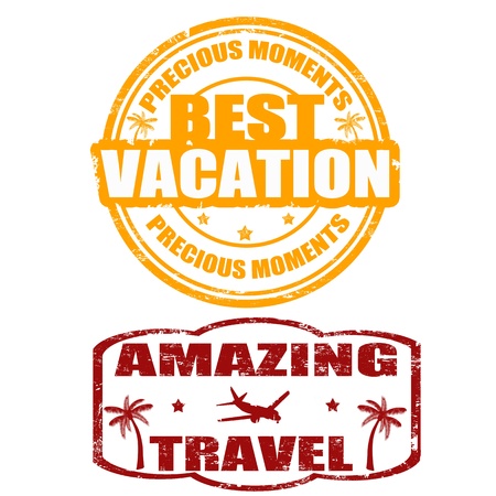 Grunge stamps with text Best Vacation, Amazing Travel written inside, vector illustrationのイラスト素材