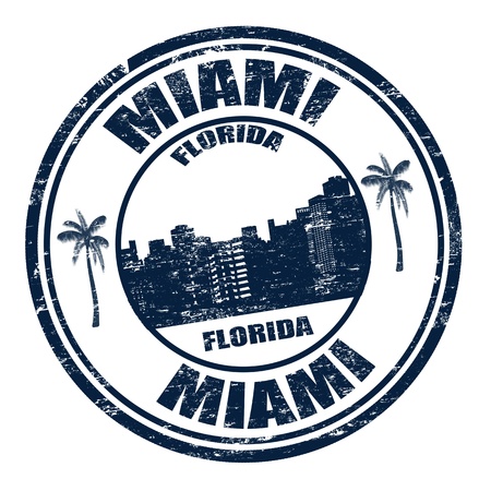 Grunge rubber stamp with the name of Miami city from Florida written inside,  illustrationのイラスト素材