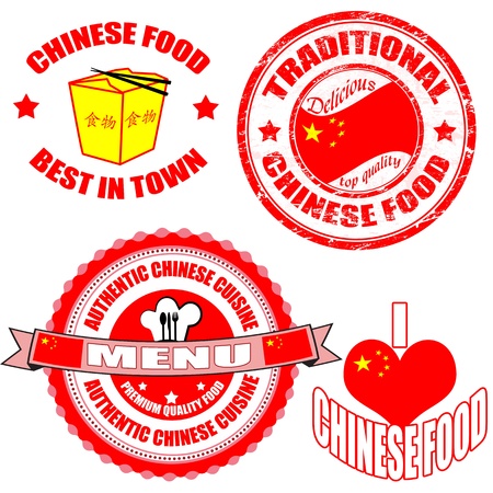 Set of authentic chinese food stamp and labels on white background, illustrationのイラスト素材