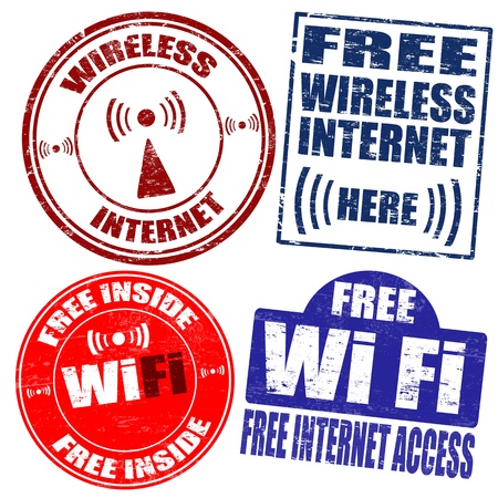 Set of wireless Wi-Fi internet grunge rubber stampsのイラスト素材
