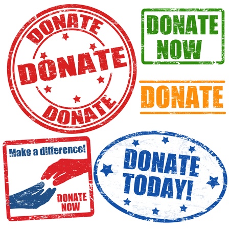 Set of grunge rubber stamps with the word donate written inside のイラスト素材
