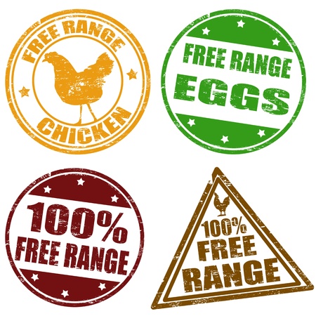 Set of free range chicken and eggs rubber stamps illustrationのイラスト素材