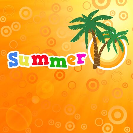 Background summer poster with warm sun and palmsのイラスト素材