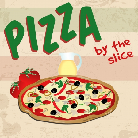 Pizza poster in vintage style, vector illustrationのイラスト素材
