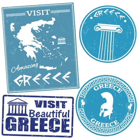 Set of travel grunge stamps with Greece country, vector illustrationのイラスト素材