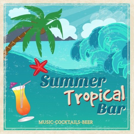 Poster of vintage seaside tropical bar sign, vector illustrationのイラスト素材