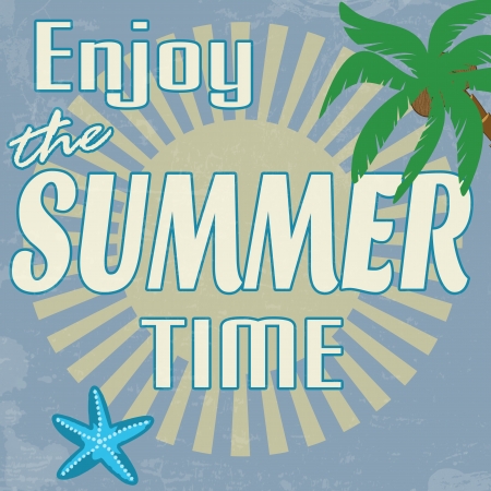 Enjoy the summer time vintage grunge poster, vector illustrationのイラスト素材
