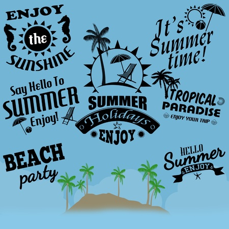 Retro elements for calligraphic designs for Summer holliday label set, vector illustrationのイラスト素材