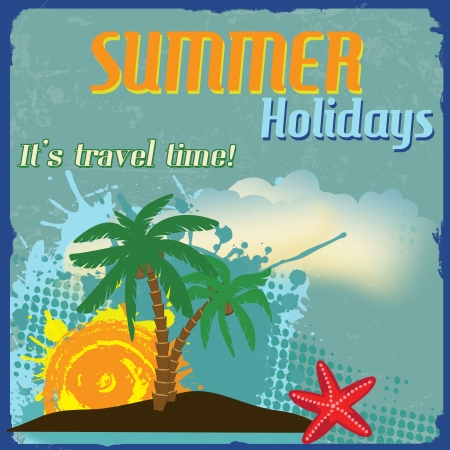 Summer holidays poster with splash and palms on vintage style, illustrationのイラスト素材